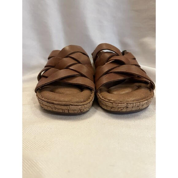 Born Cork Platform Laila Brown Leather Woven Wedge Comfort Sandals Women 7 NEW - Picture 2 of 11